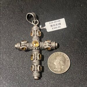 Silver Cross Pendant with Yellow Topaz